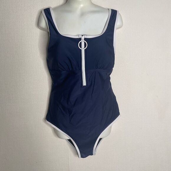 CHARMO‎ Swimsuit Women’s Size Small Navy White One Piece/ Zipper Front - Picture 10 of 14